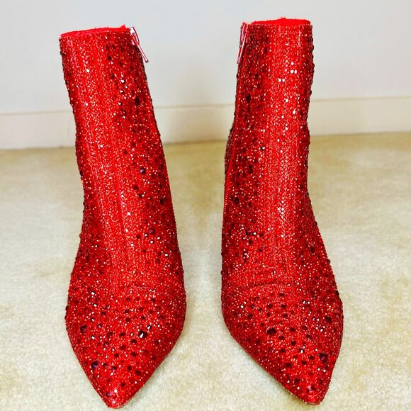 Betsey Johnson Red Rhinestone Boots - Picture 1 of 9